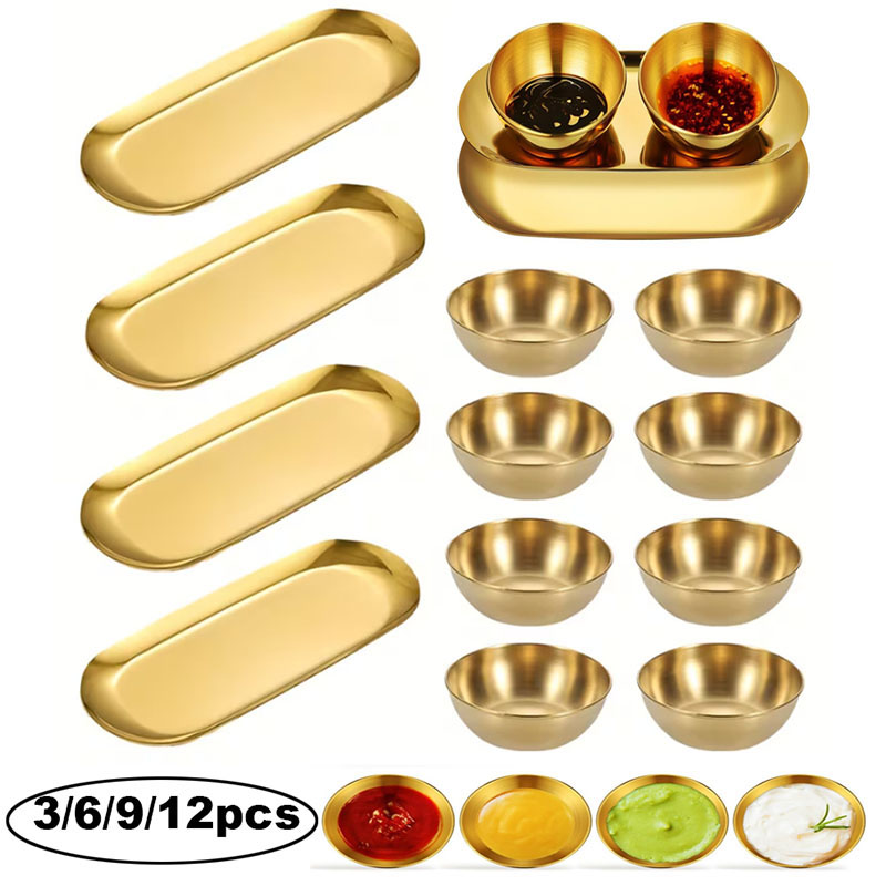 Sauce Dipping Cup - 3/6/9/12pcs Golden Sauce Bowl Serving Tray